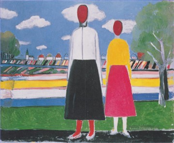 bekannte abstrakte Werke - zwei Figuren in einer Landschaft 1932 Kazimir Malewitsch abstrakt